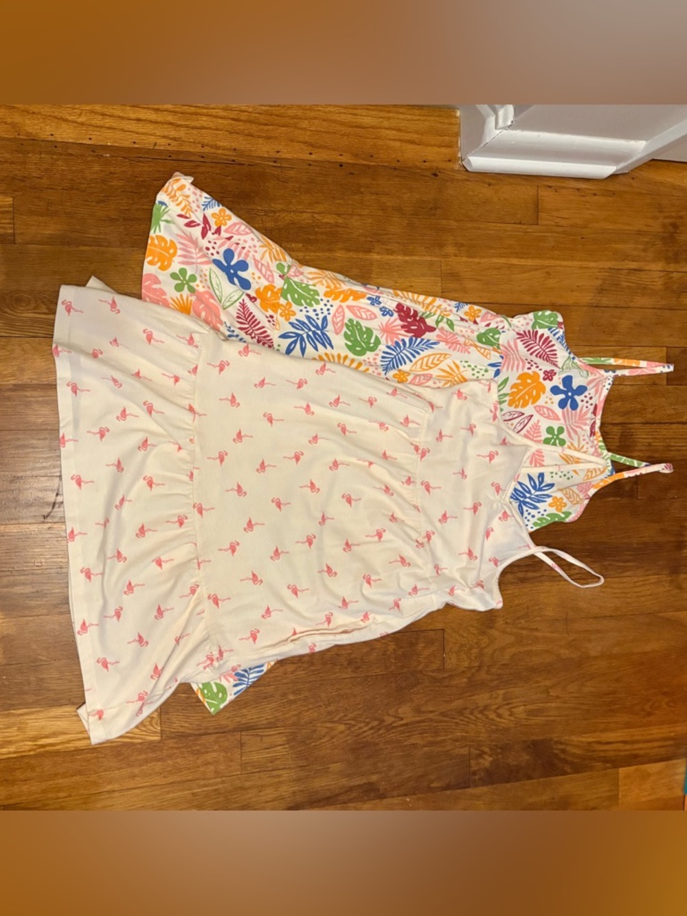 Old Navy Summer Floral & Flamingo Cami Dress Duo-girl’s size L (10-12)